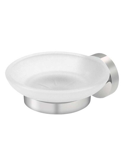 Sobe Soap Holder with Frosted-Glass Dish in Polished Nickel.